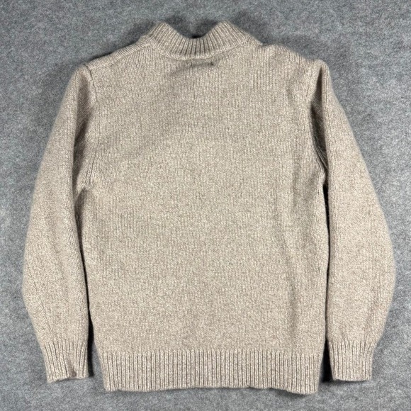 LL Bean Mens Lambswool Henley Sweater Oatmeal Heather Mock Neck Fisherman - Picture 4 of 8